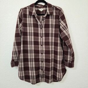 Garnet Hill 12 Womens Plaid Tunic Button Down Long Sleeve Organic‎ Cotton